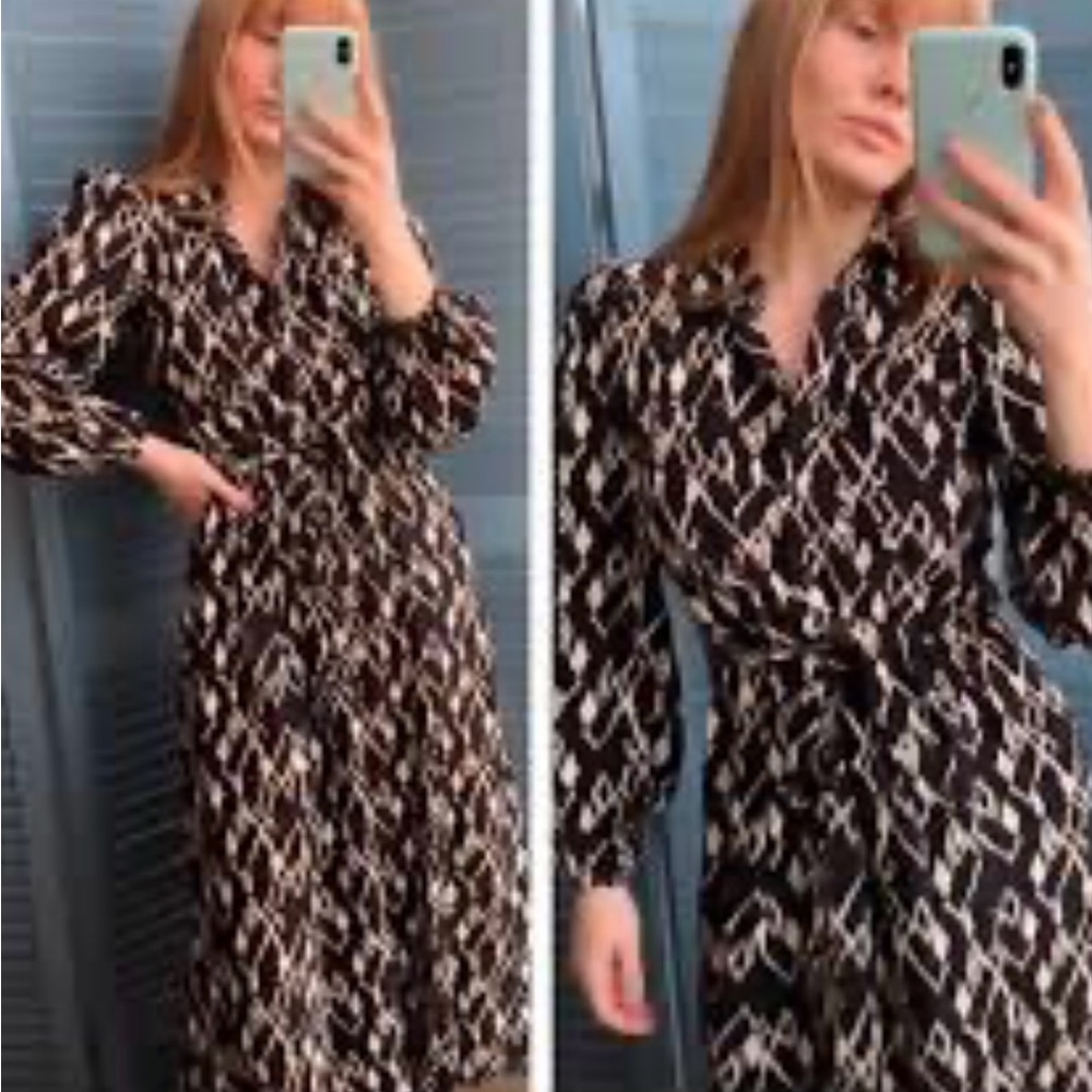 Zara Elegant Black and White Patterned Dress